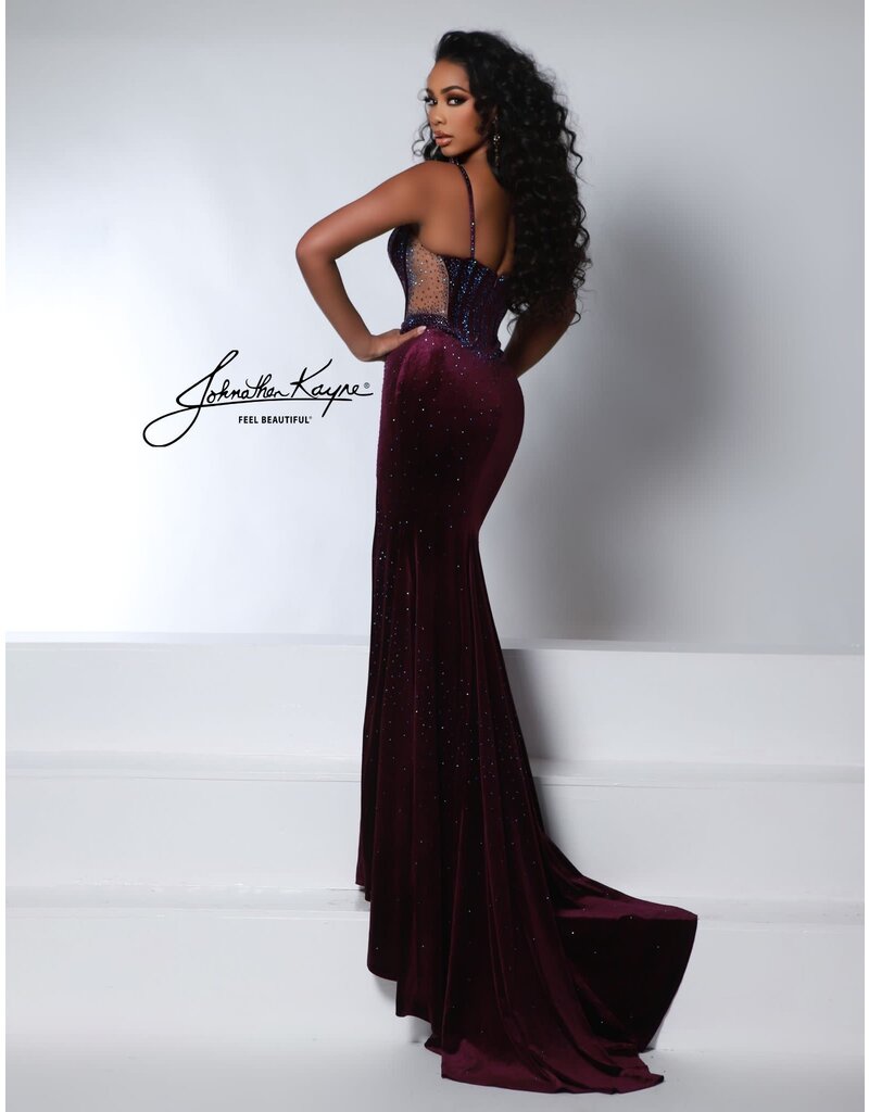 Spaghetti strap velvet beaded corset fitted gown