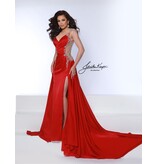Rouched fitted beaded open back gown w/train 2934