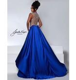 Rouched fitted beaded open back gown w/train 2934
