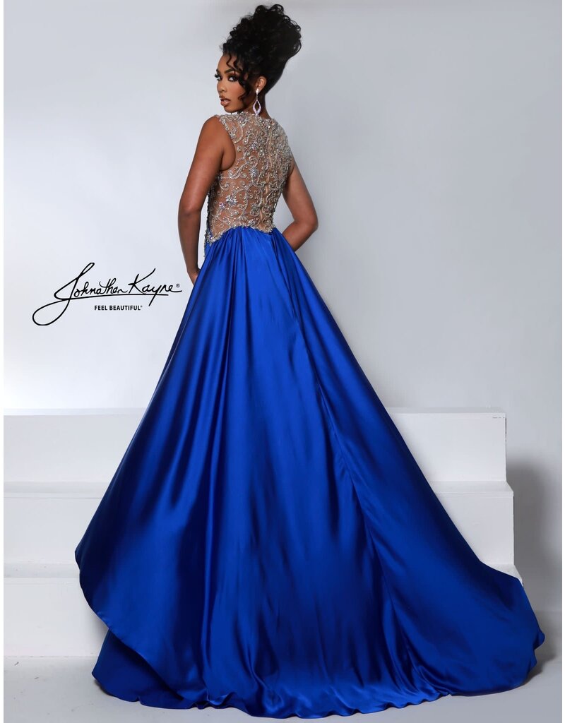 Rouched fitted beaded open back gown w/train 2934