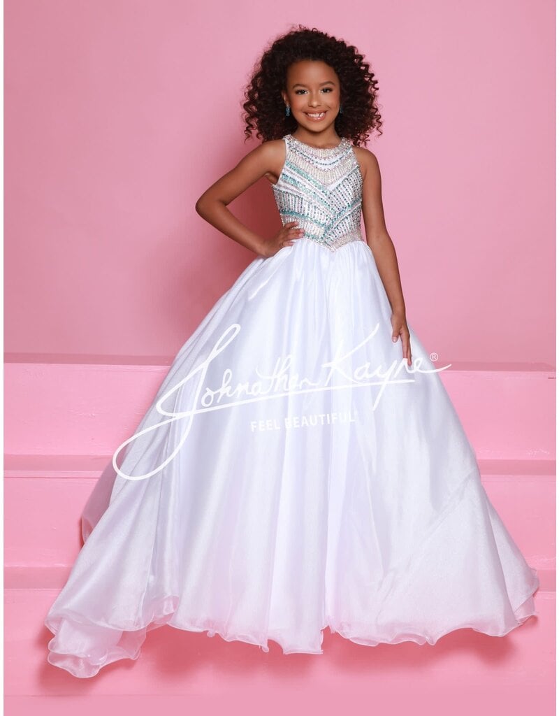 Sugar Kayne Beaded high neck orgazna ballgown w/train C362