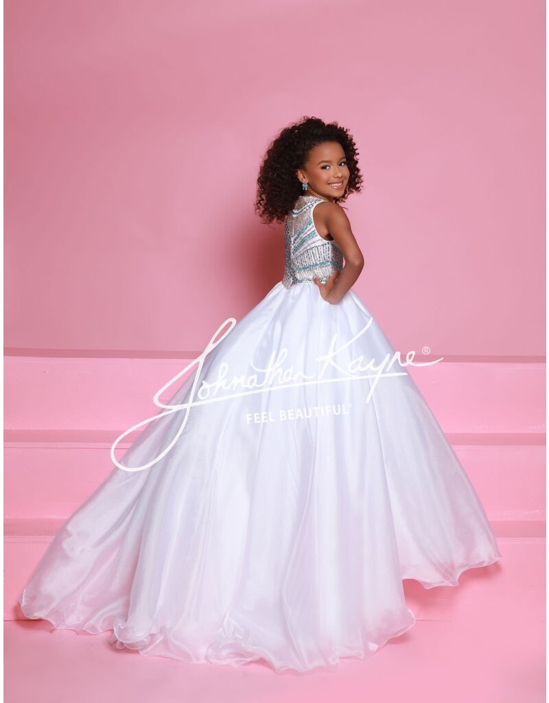 Sugar Kayne Beaded high neck orgazna ballgown w/train C362