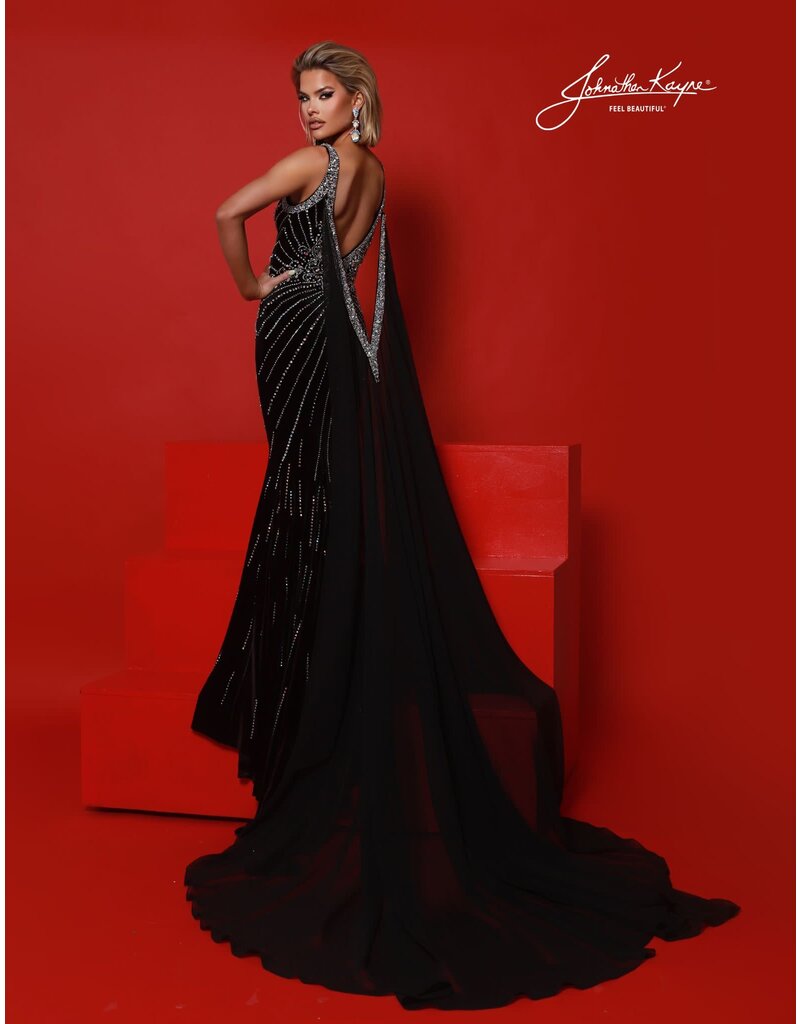 V-NCK, BEADED, ATTACHED CAPE, VLVT 3184JK