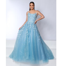 LYDA Lace Ballgown, scoop neckline, Lace up back, 90005