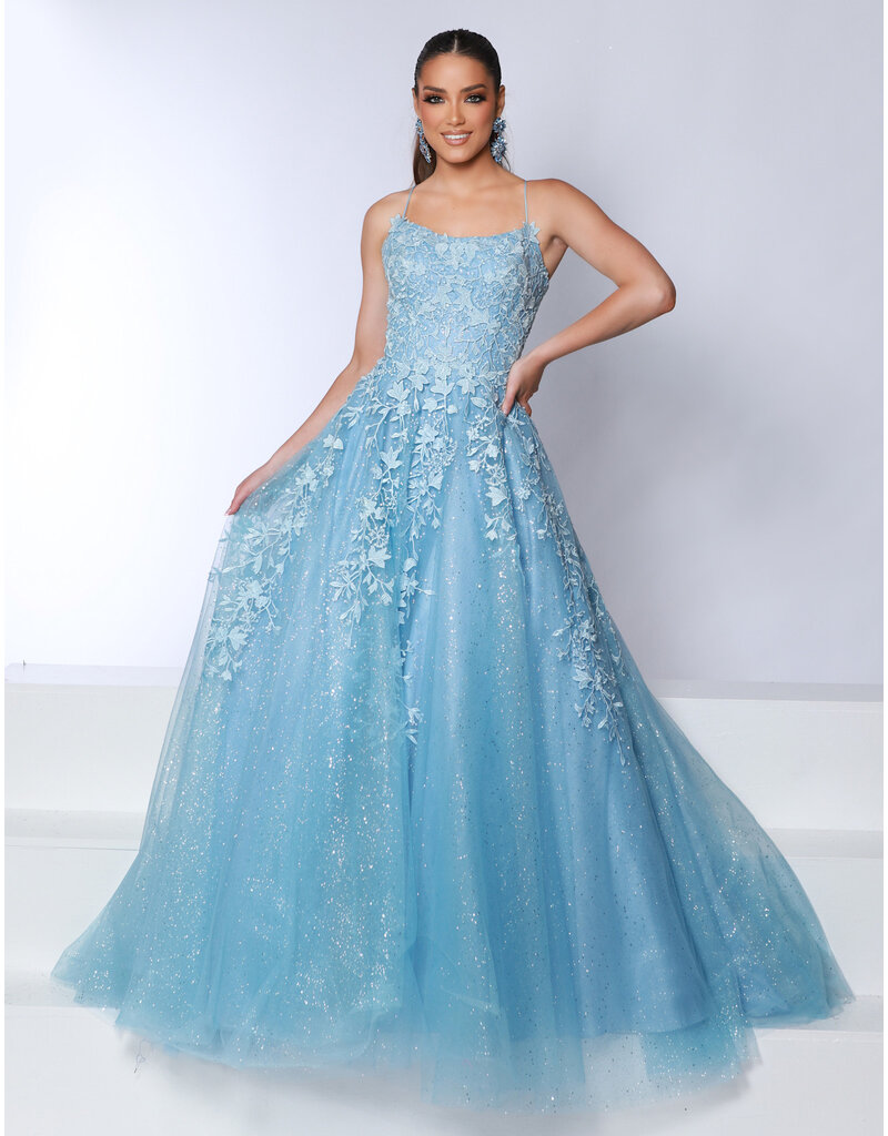 LYDA Lace Ballgown, scoop neckline, Lace up back, 90005