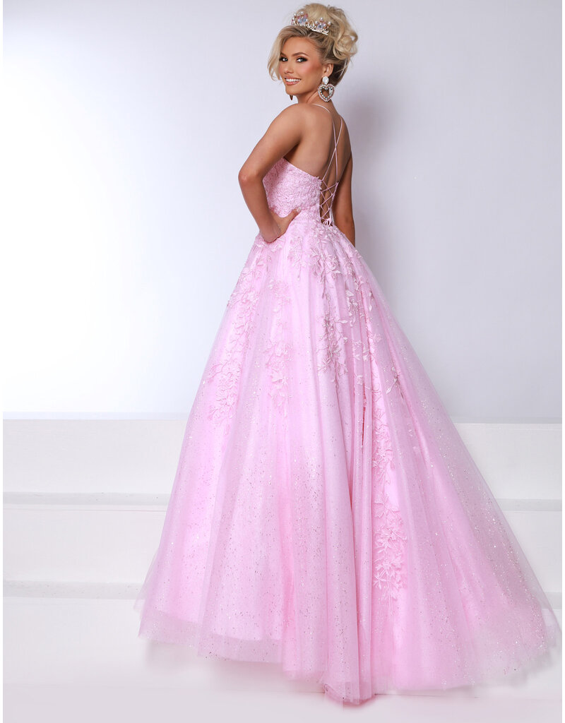 LYDA Lace Ballgown, scoop neckline, Lace up back, 90005