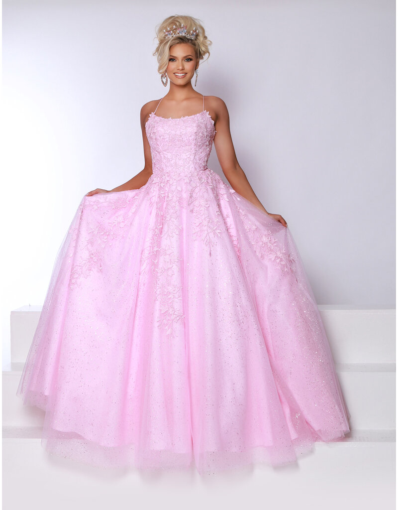 LYDA Lace Ballgown, scoop neckline, Lace up back, 90005