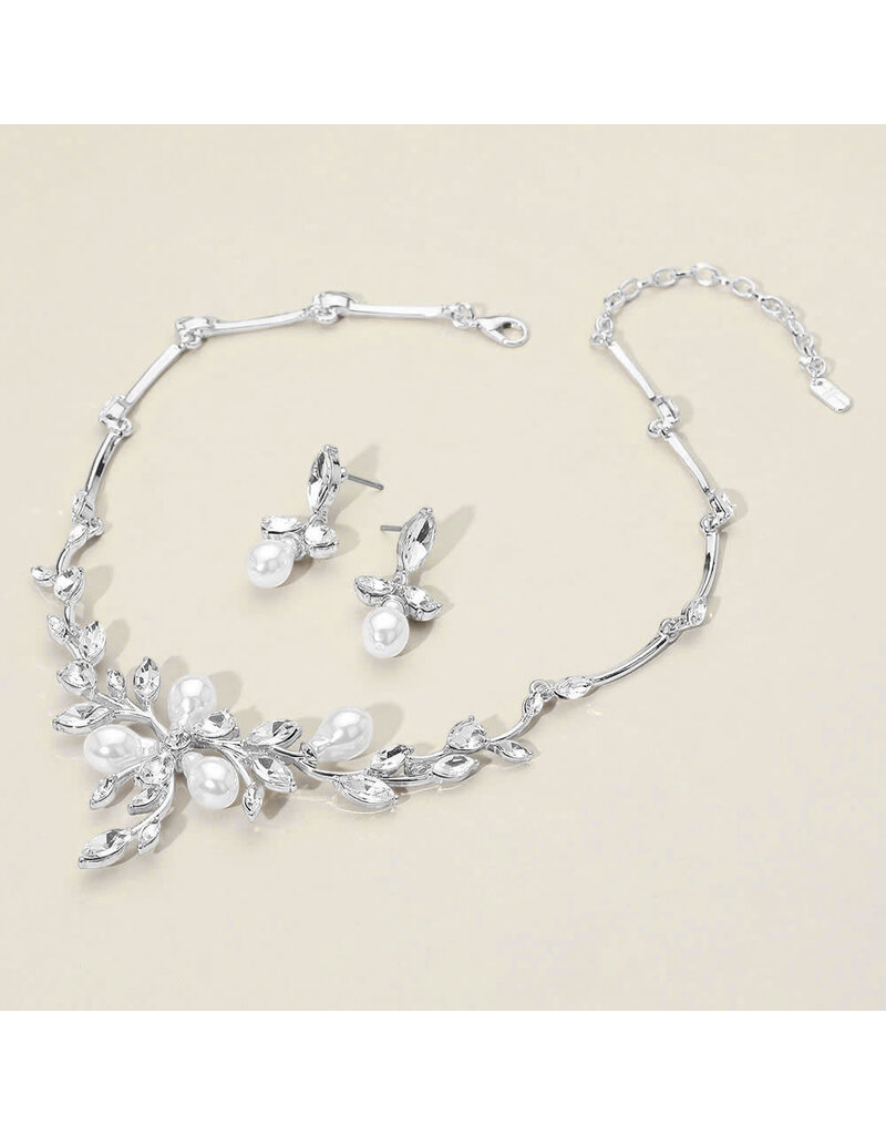 WONA TRADING NCKLC&EARRING SET, PEARL, SILVER RN20885
