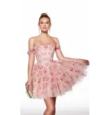 Off the shoulder floral corset bodice a-line short gown 3025021
