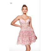 Spaghetti strap lace print ruffle skirt 3025009