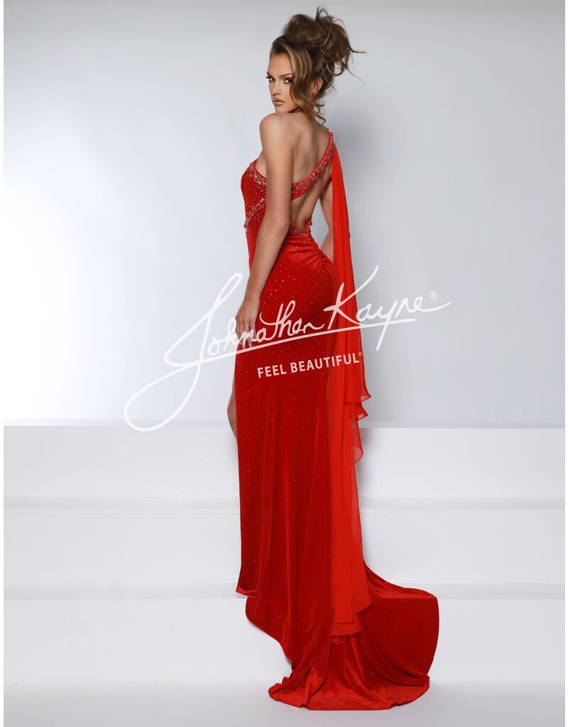 ONE SHLDR, OPEN BCK, VLVT, BEADED 2963