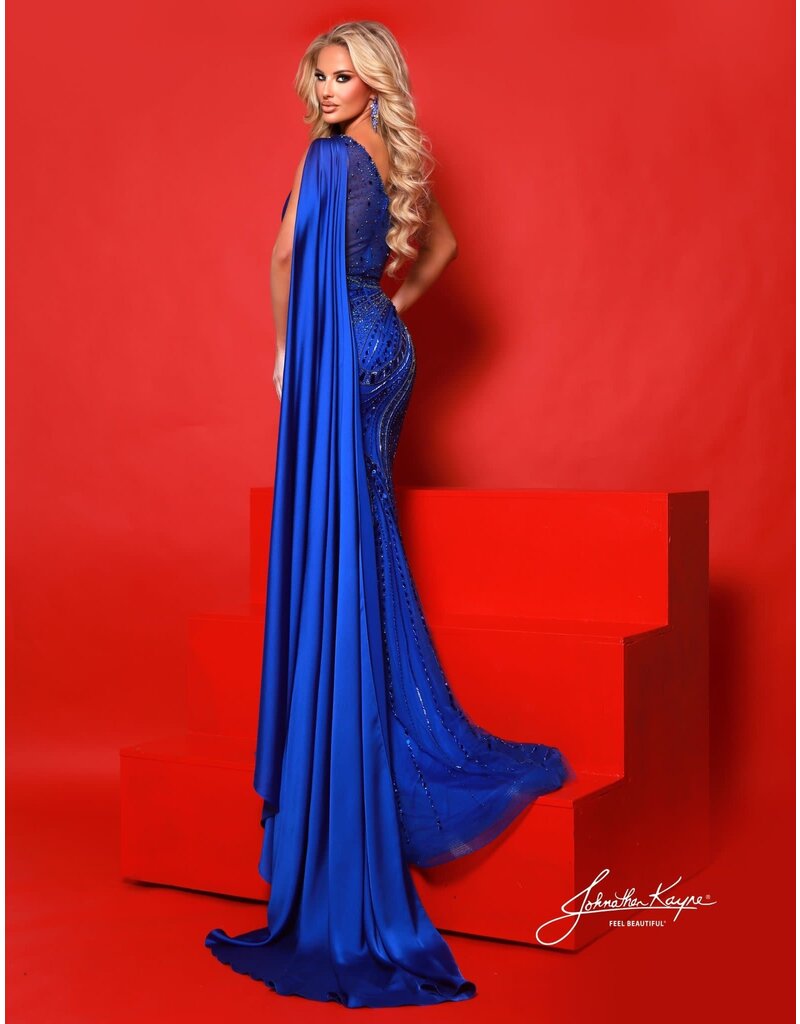 ONE SHLDR, BEADED, CAPE, ZIPPER BCK 3158