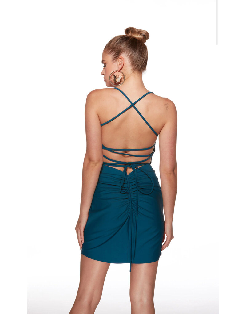 Fitted rouched lace up back short gown 4025021