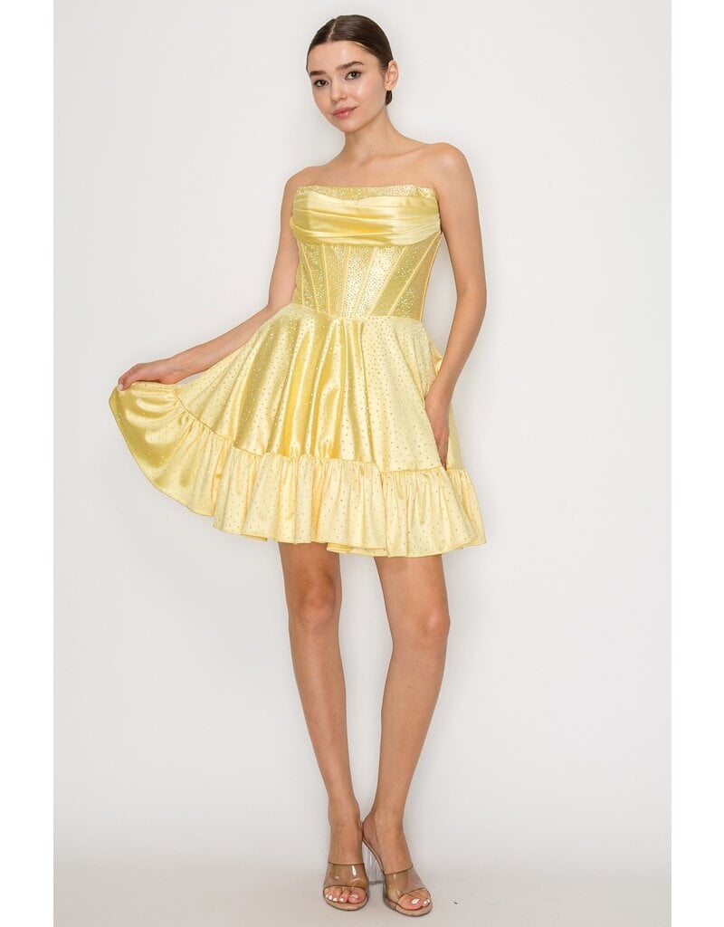 Strapless corset bodice ruffle hem a-line 992542