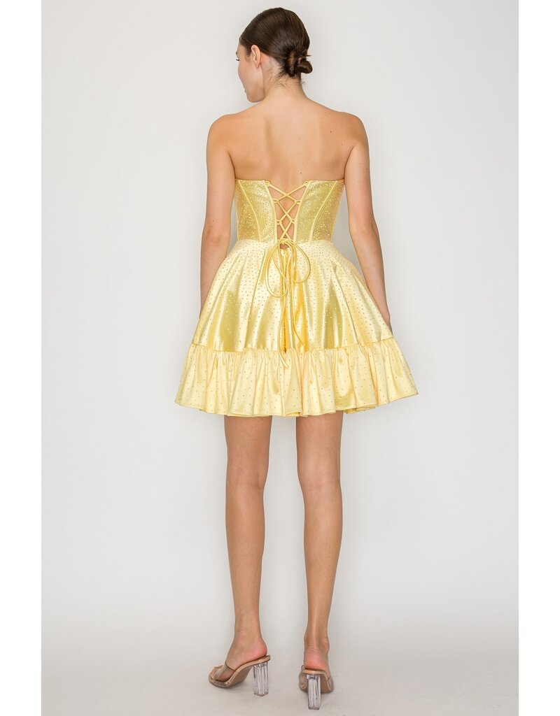 Strapless corset bodice ruffle hem a-line 992542