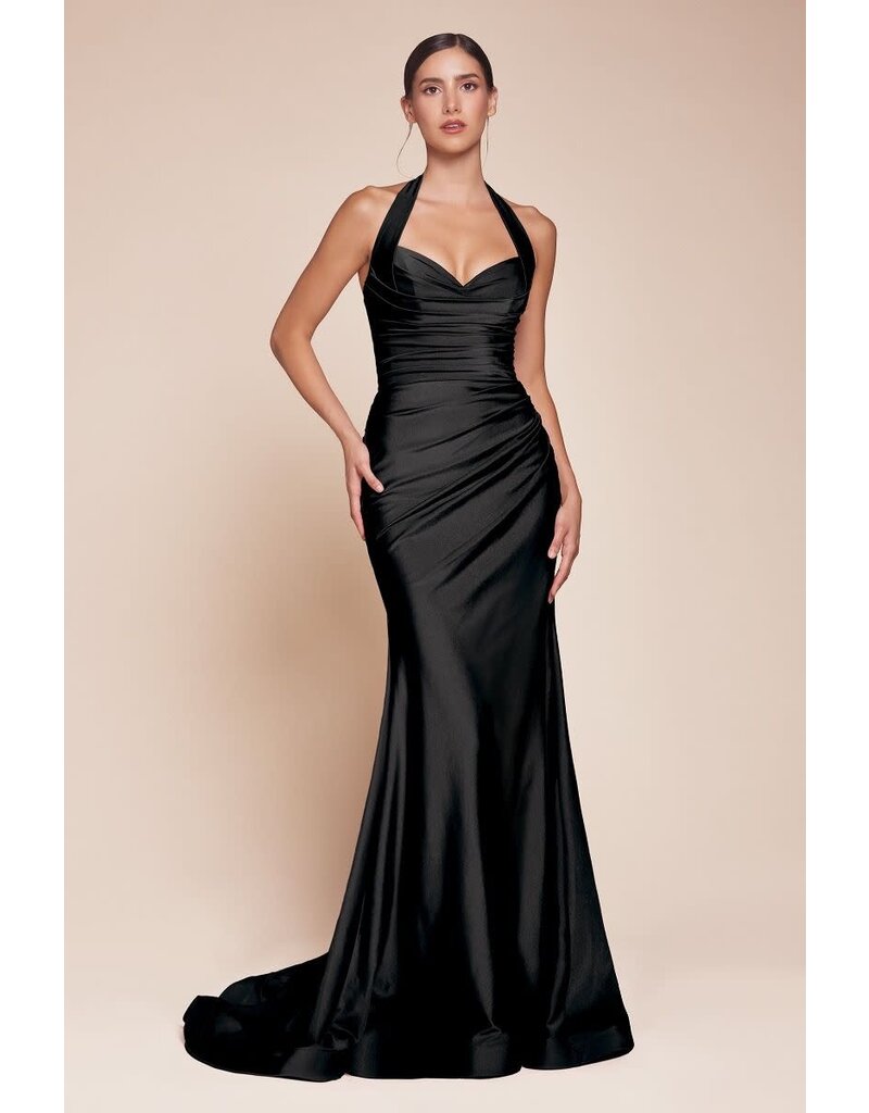 Halter rouched fitted jersey gown CD25796C