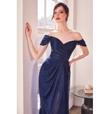 Off the shoulder fitted glitter gown T62504