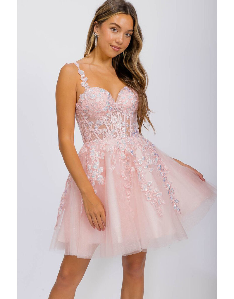Eureka Spaghetti strap lace/sequin short ballgown EK25152