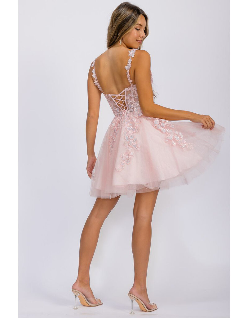 Eureka Spaghetti strap lace/sequin short ballgown EK25152