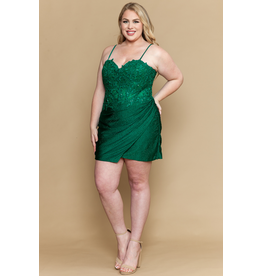 Beaded lace bodice fitted rouched skirt W125200
