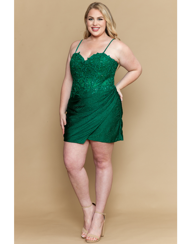 Beaded lace bodice fitted rouched skirt W125200