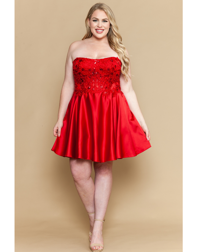 Strapless lace beaded bodice a-line W125220