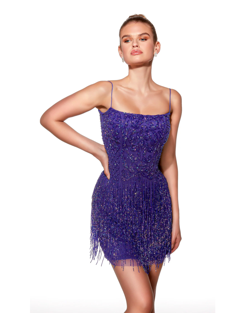 Beaded fitted fringe gown 4025102