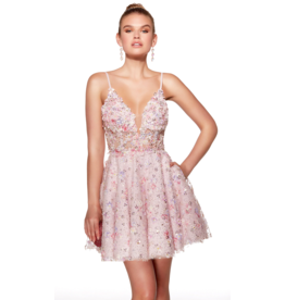 Spaghetti strap 3D floral a-line gown 3025017