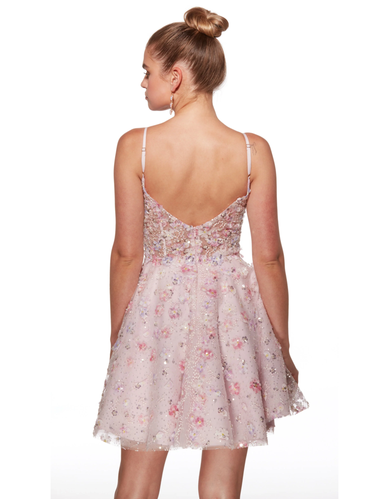 Spaghetti strap 3D floral a-line gown 3025017