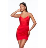 Stretch satin spaghetti strap rouched gown 4025099