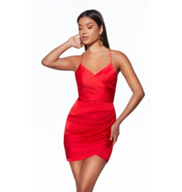 Stretch satin spaghetti strap rouched gown 4025099