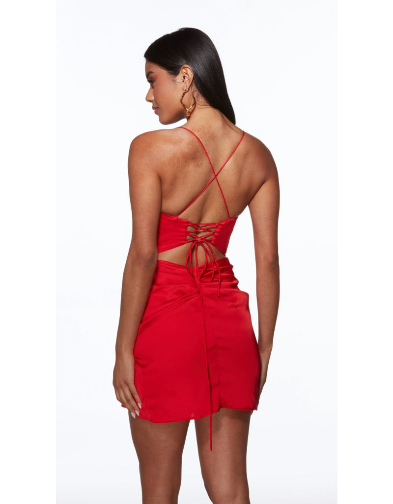Stretch satin spaghetti strap rouched gown 4025099