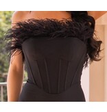 VELVI Strapless Corset feather bodice fitted gown 7420