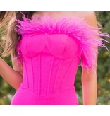 VELVI Strapless Corset feather bodice fitted gown 7420