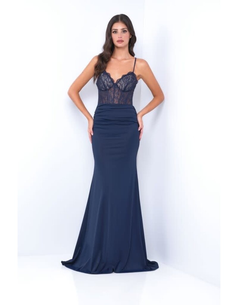 VELVI Sheer lace corset bodice fitted gown 9870