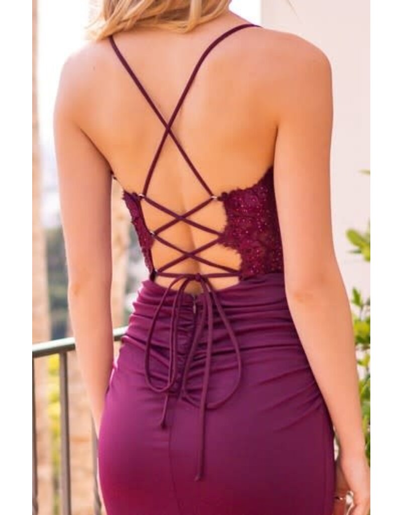 VELVI Sheer lace corset bodice fitted gown 9870
