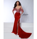 Off the shoulder beaded fringe and bodice velvet fitted gown 3067
