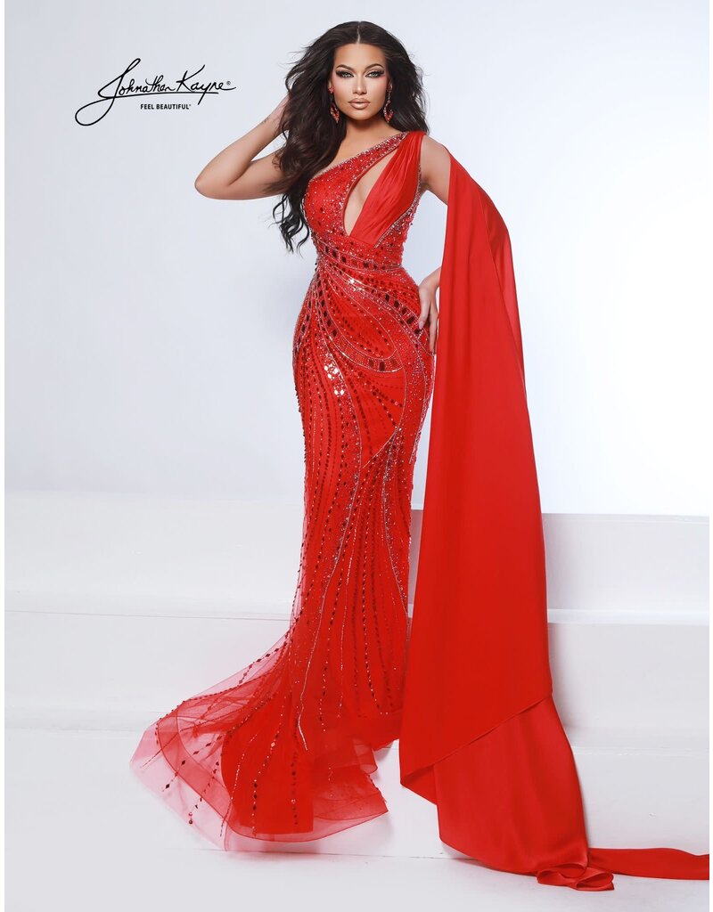 ONE SHLDR, BEADED, CAPE, ZIPPER BCK 3158