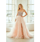 AMELIA COUTURE Spaghetti strap beaded bodice ruffle ballgown SU25096