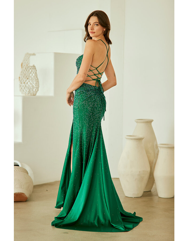 AMELIA COUTURE Spaghetti strap beaded fitted cut out gown 312503