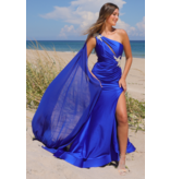 AMELIA COUTURE One shoulder fit & flare gown w/cape 702556