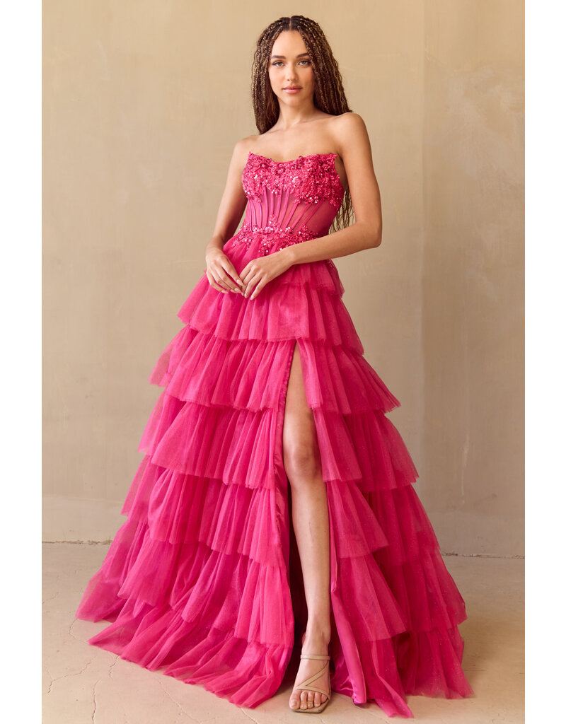 AMELIA COUTURE Strapless sequin corset bodice ruffle ballgown 902553