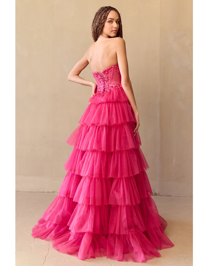 AMELIA COUTURE Strapless sequin corset bodice ruffle ballgown 902553