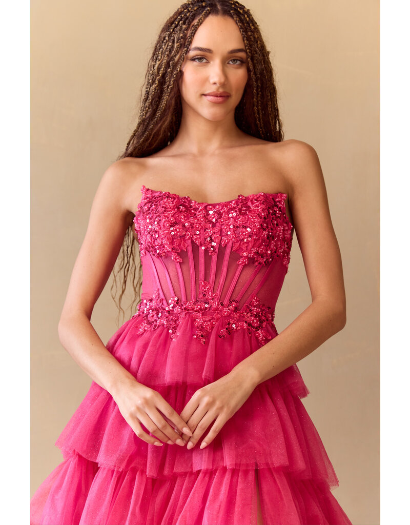 AMELIA COUTURE Strapless sequin corset bodice ruffle ballgown 902553