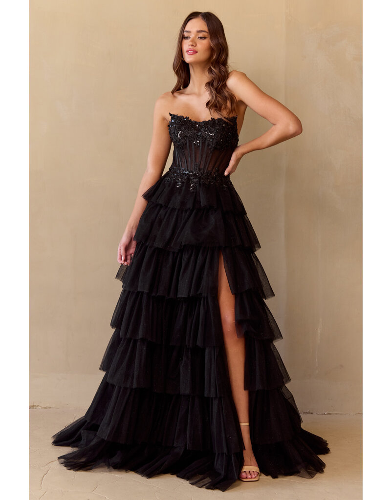 AMELIA COUTURE Strapless sequin corset bodice ruffle ballgown 902553