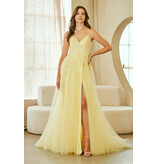 AMELIA COUTURE Spaghetti strap lace beaded bodice a-line w/slit 902579