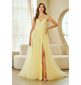 AMELIA COUTURE Spaghetti strap lace beaded bodice a-line w/slit 902579