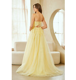 AMELIA COUTURE Spaghetti strap lace beaded bodice a-line w/slit 902579