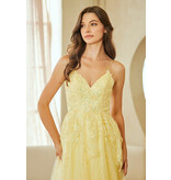 AMELIA COUTURE Spaghetti strap lace beaded bodice a-line w/slit 902579