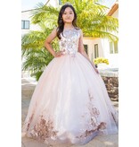 Gold applique long tulle dress 5118